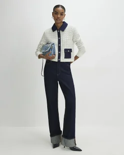 Cream Boucle Denim Mix Cardigan