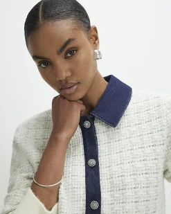 Cream Boucle Denim Mix Cardigan