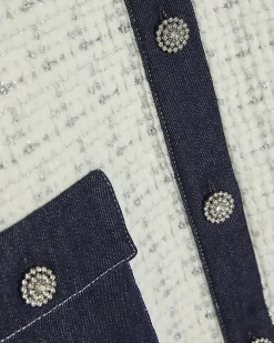 Cream Boucle Denim Mix Cardigan