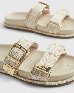 Cream Boucle Double Strap Footbed Sandals