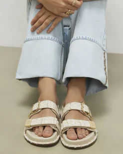 Cream Boucle Double Strap Footbed Sandals