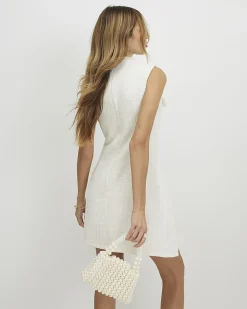 Cream Boucle Pleated Hem Mini Dress
