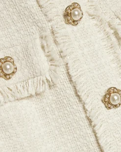 Cream Boucle Pleated Hem Mini Dress