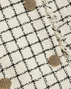 Cream Boucle Short Sleeve Check Mini Dress