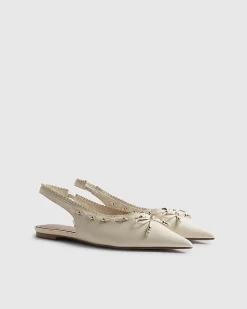 Cream Bow Slingback Pumps