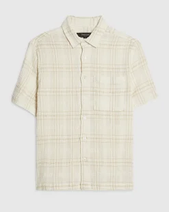 Cream Boxy Fit Textured Check Shirt