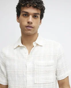 Cream Boxy Fit Textured Check Shirt