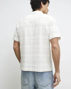 Cream Boxy Fit Textured Check Shirt
