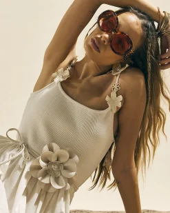 Cream Broderie Flower Strap Cami Maxi Dress