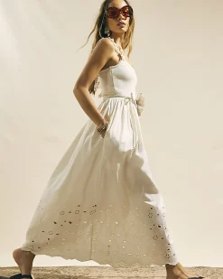Cream Broderie Flower Strap Cami Maxi Dress