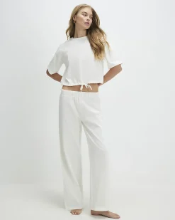 Cream Bubble Hem Jersey Loungewear Set