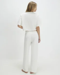 Cream Bubble Hem Jersey Loungewear Set