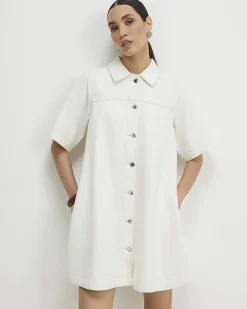 Cream Button Through Denim Dress