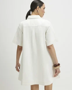 Cream Button Through Denim Dress