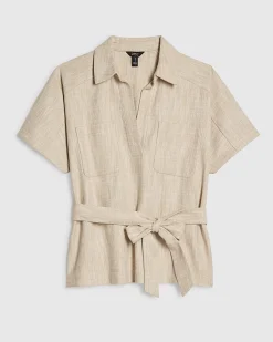 Cream Collared Belted Top