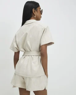 Cream Collared Belted Top