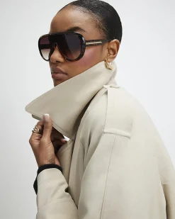 Cream Collared Long Sleeve Trench Coat