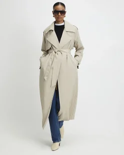 Cream Collared Long Sleeve Trench Coat
