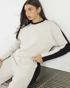 Cream Colour Block Batwing Sweatshirt
