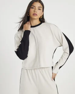 Cream Colour Block Batwing Sweatshirt