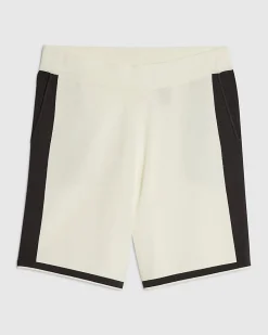 Cream Colour Block Knitted Shorts