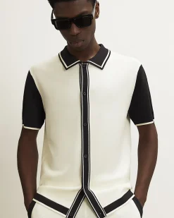 Cream Colour Block Short Sleeve Knit Shirt