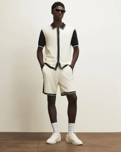 Cream Colour Block Short Sleeve Knit Shirt