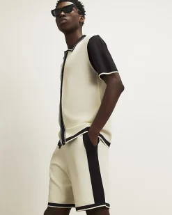 Cream Colour Block Short Sleeve Knit Shirt