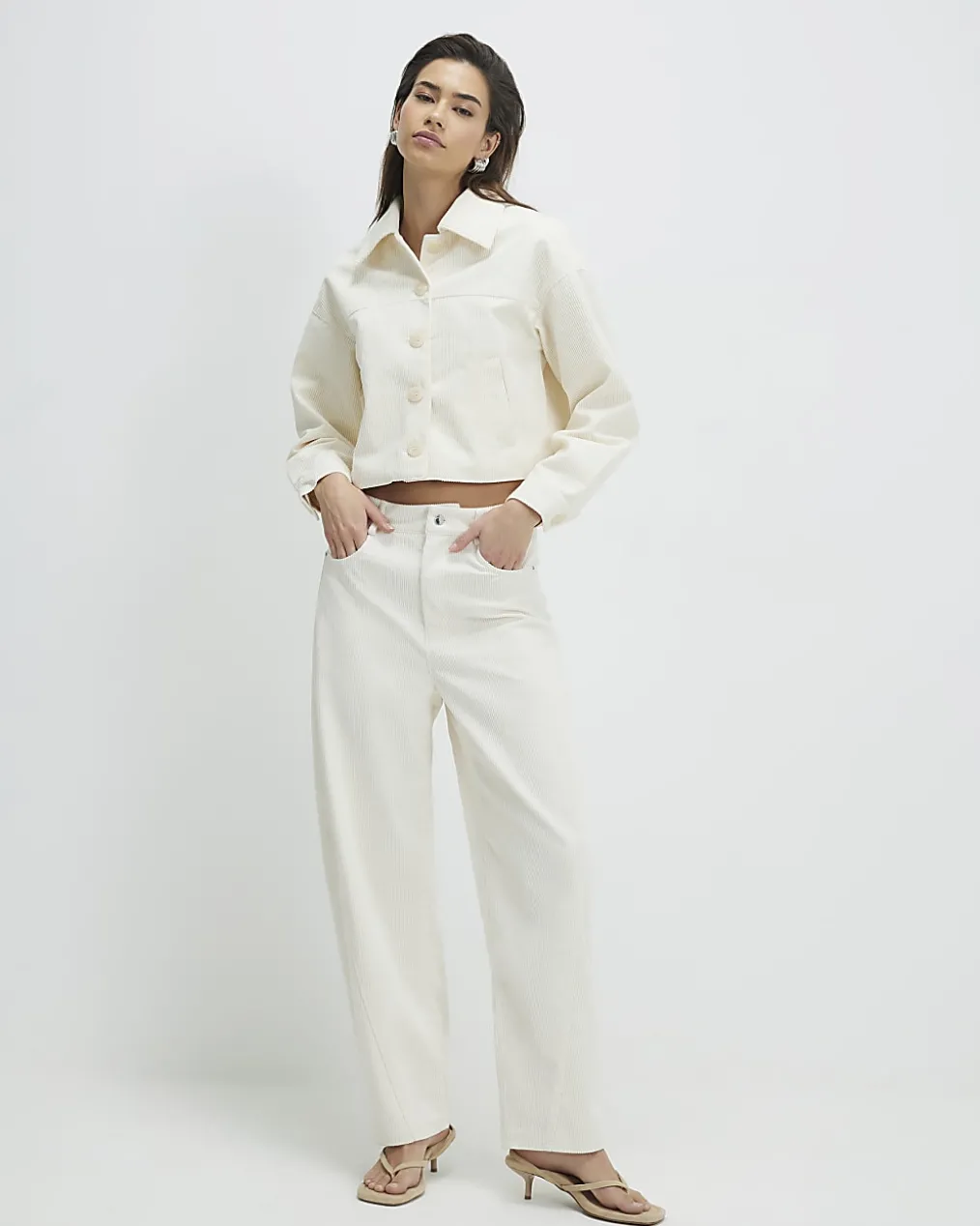 Cream Corduroy Barrel Leg Trousers