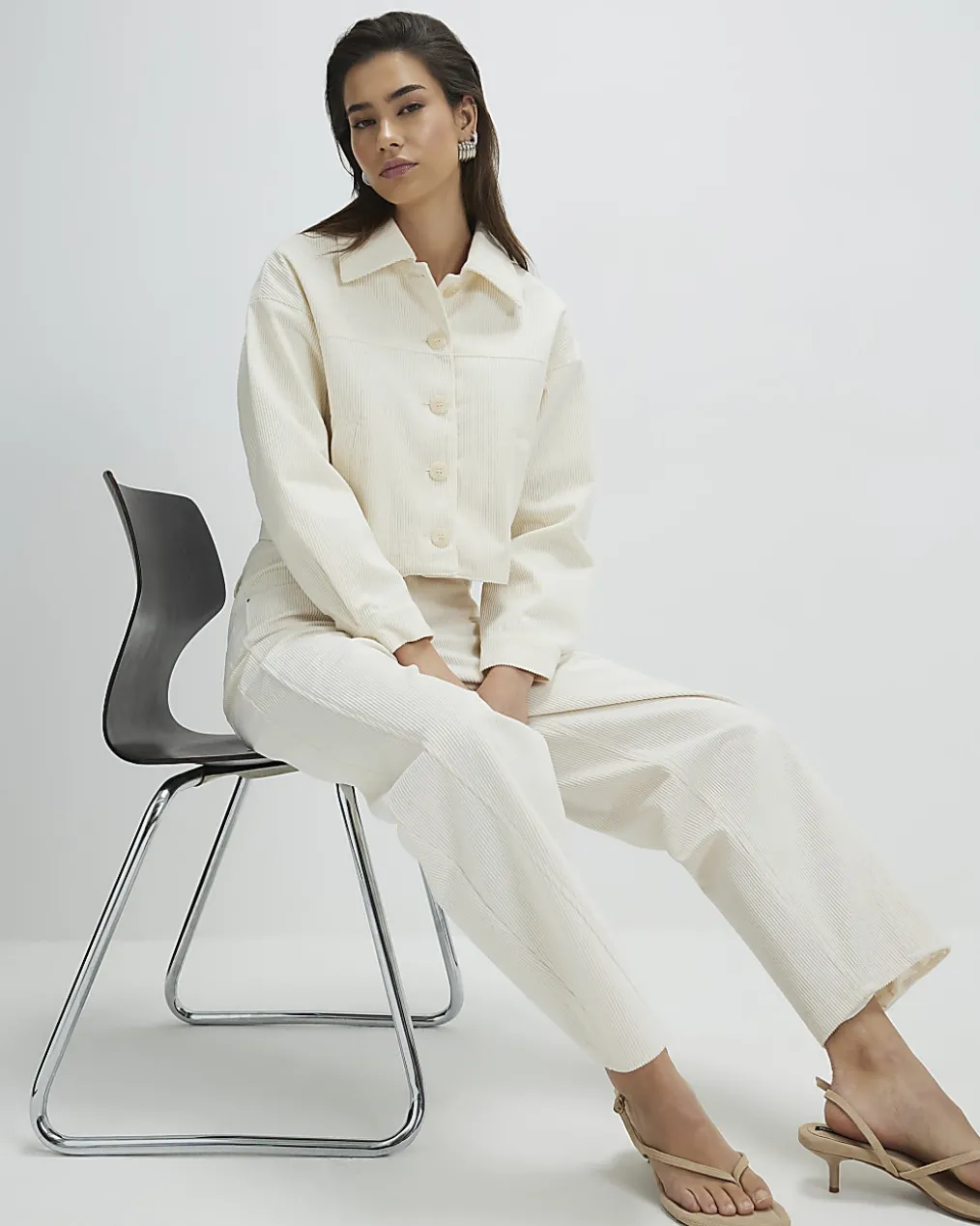 Cream Corduroy Barrel Leg Trousers
