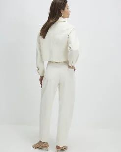 Cream Corduroy Barrel Leg Trousers