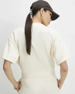 Cream Cotton Blend Bubble Sweat T-shirt