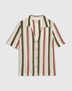 Cream Cotton Blend Crochet Stripe Shirt