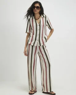 Cream Cotton Blend Crochet Stripe Shirt
