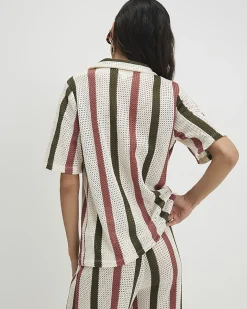 Cream Cotton Blend Crochet Stripe Shirt