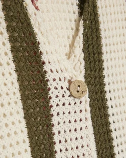 Cream Cotton Blend Crochet Stripe Shirt