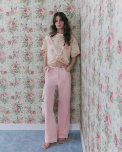 Cream Cotton Blend Floral Rose T-Shirt