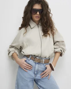 Cream Cotton Blend Harrington Jacket