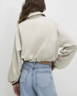 Cream Cotton Blend Harrington Jacket