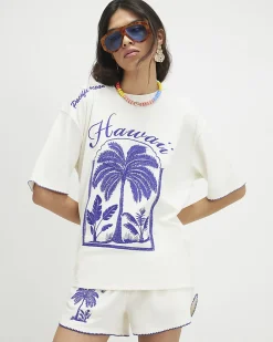 Cream Cotton Blend Hawaii Towelling T-Shirt