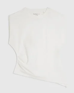 Cream Cotton Blend Ruched Side T-shirt