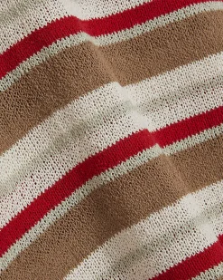 Cream Cotton Blend Striped Knitted T-Shirt