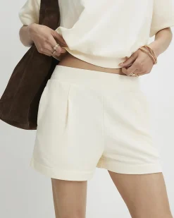 Cream Cotton blend Sweat Runner Shorts