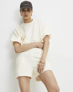 Cream Cotton blend Sweat Runner Shorts