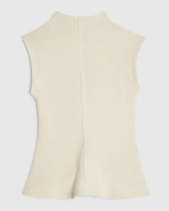 Cream Cotton Blend Textured Grown On Neck Top