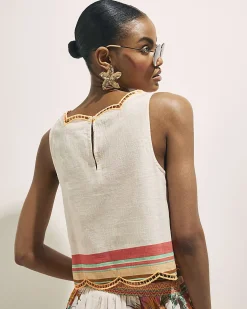 Cream Cotton Cutwork Print Shell Top