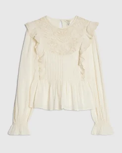 Cream Cotton Cutwork Ruffle Blouse