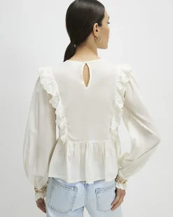 Cream Cotton Cutwork Ruffle Blouse