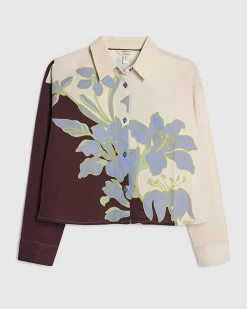 Cream Cotton Floral Cropped Beach Shirt