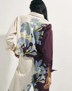 Cream Cotton Floral Cropped Beach Shirt